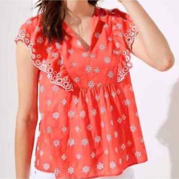 Loft Melon Eyelet Embroidery Summer Top Cottagecore Coastal Cowgirl - Picture 10 of 10